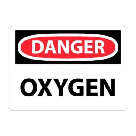 NMC OSHA Sign, Danger Oxygen, 7in X 10in, White/Red/Black